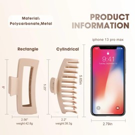 Zou.Rena Large Hair Clips for Thick Hair, 13 cm Jumbo Large Hair Clips for Women Curly Long Straight Hair, Strong XL Oversized Hair Clip, Large Claw Clips (5 Inch Neutral)