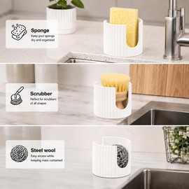 Ceramic Sponge Holder for Kitchen Sink - Dishwasher Safe Porcelain Dish Sponge Caddy Minimalist Vertical Stripes, Scrub Daddy Drying Rack for Countertop, Bathroom, Kitchen Sink Organizer, 2pcs