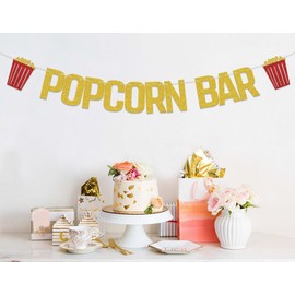Glitter Popcorn Bar Banner Popcorn Theme Birthday Party Decorations Funny Popcorn Garland For Wedding/Bridal Shower/Anniversary Party Decor Sign Gold