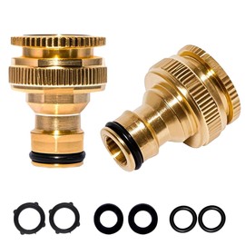 Brass Tap Connector Adapter for Hose Pipe 2-in-1 Outside Garden Threaded Faucet Adapter 1/2 Inch to 3/4 Inch 2 Pack
