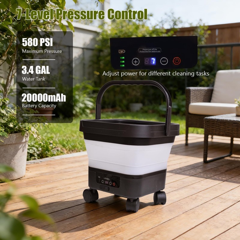 Portable Cordless Washer with 3.4Gal Tank, Foldable Design for Car