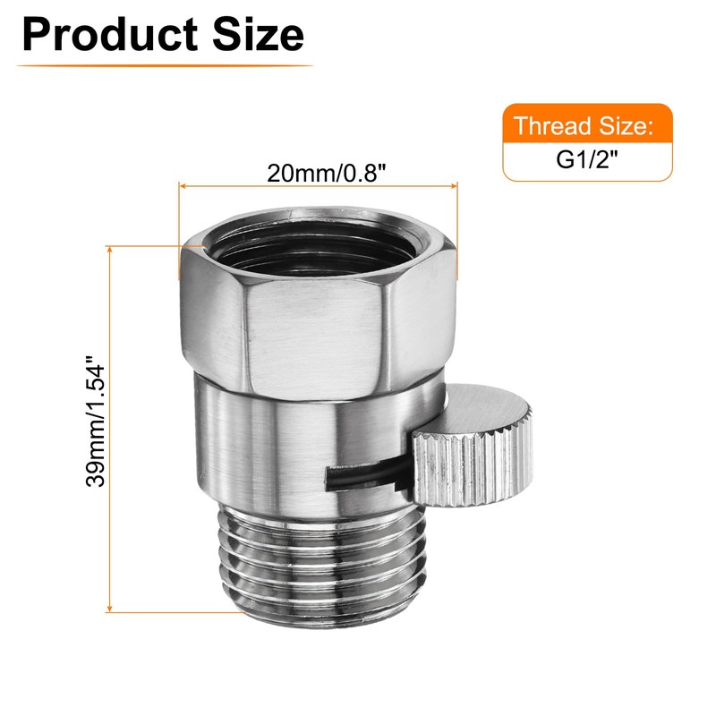 sourcing map Brass Chrome Shower Head Shut Off Valve, G1/2"
