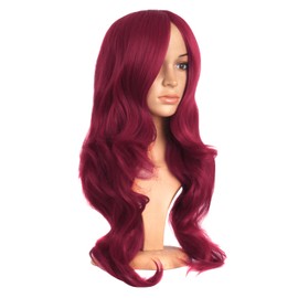 MapofBeauty 24 Inch/60 cm Charming Synthetic Long Wavy Women Party Anime Cosplay Wig (Blood Red)