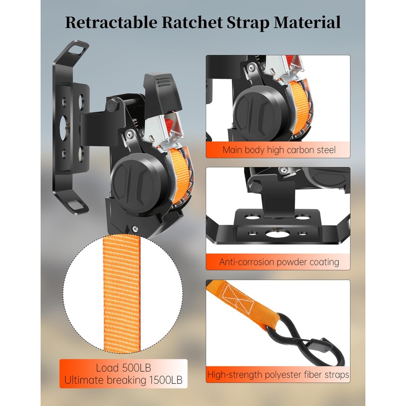 2PCS Retractable T-Slot Tie Down Ratchet Strap for Models with