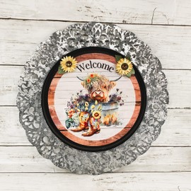 AGD Spring Decor - Sunflower Cowboy Boots Highland Cow Charger Plate