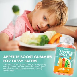 TallTrek Appetite Booster Gummies for Kids - Toddler Appetite Stimulant for Growth Digestion with Vitamins B1 B6 B12 Zinc L-Lysine - Orange Flavor Sugar Free Vegan