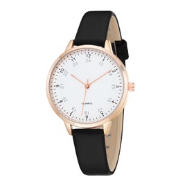 TWOPTION Women's Dainty Analog Leather Dress Watch for Small Wrists, Ladies Waterproof Watches for Women, Reloj para Mujer (Black-24#)