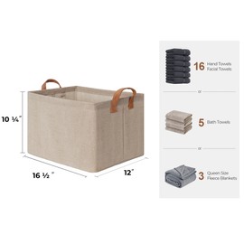 StorageWorks Storage Bins, Fabric Storage Bins for Shelves, Large Storage Baskets with Metal Frame, Closet Baskets and Bins with Handles, Brown and Beige, 2-Pack