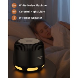 elesories S6 White Noise Machine, 3 in 1 Sleep Sound Machine for Babies and Adults, 24 Soothing Sounds, 9 LED Night Light, Wireless Speaker, Adjustable Volume and Brightness, 3 Auto-Off Timer- Black