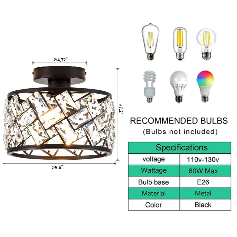 Rpzloila Crystal Ceiling Light Fixture, Modern Semi Flush Mount Ceiling