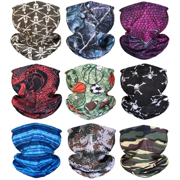 KINGREE 9PCS Outdoor Magic Scarf UV Resistence Elastic Seamless Bandana