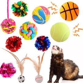 Fejapa 11 pcs Ferret Squeaky Toys Balls Squeaker Toys Teething Toys Colorful Bouncy Rubber Bell Balls Mylar Crinkle Balls Interactive Sound Toy Exercise Scratch Chew Toys for Ferrets Pet Cat Dogs
