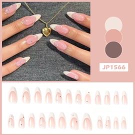 Press On Nails Long Coffin Bellarine Tapered full coverage glossy false Nails, Fake Arcylic press on nails hand manicure for women (JP1566 French Pearl)