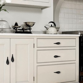 Primst 6pcs Solid Brass Cabinet Knobs,Leaf Shape Furniture Handles Pulls for Door,Kitchen Drawer,Dresser Drawer (Black-6PCS)