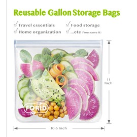 FORID Reusable Gallon Freezer Bags, 6 Pack Extra Thick Gallon Reusable Bags, Leakproof Food Storage Bags for Marinate Food, Fruit Cereal Sandwich Snack Meal Prep Travel Items Home Organization Storage