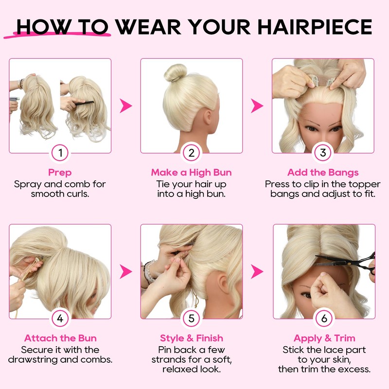 Messy Bun Hair Piece with Bangs – 2-in-1 Drawstring Ponytail