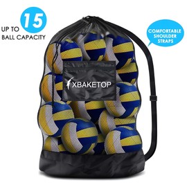 XBAKETOP Extra Large Mesh Bag Sports Ball Bag Soccer Ball Bag Heavy Duty Drawstring Bags Team Work for Holding Basketball, Volleyball, Baseball, Football, Swimming Gear with Shoulder Strap, Black