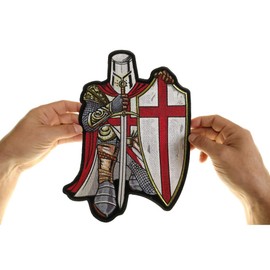 White and Red Crusader Knight Large Christian Back Patch - 8.9x12 inch. Embroidered Iron on Patch