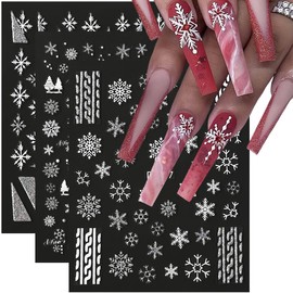 Snowflake Nail Stickers for Nail Art 8 Sheets Christmas Nail Art Stickers Winter Nail Decals Silver Glitter Elk Bells Christmas Nails Design Stickers Xmas Winter Holiday Nail Supplies for Women Girls