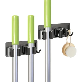 2 Soporte de Pared para Escobas y Trapeadores con 2 ranuras y 1 gancho, colgador de escoba,Organizador para Trapeadores y Escoba,Ganchos para Colgar Escobas y Trapeadores, de Fácil Instalación