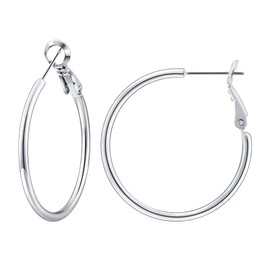 Gacimy Medium Silver Hoop Earrings for Women 14K White Gold Plated, 925 Sterling Silver Post Gold hoops for Women, 30mm White Gold Medium Hoop Earrings for Women