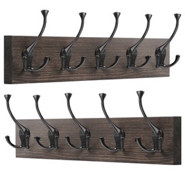IBosins 2 Pack Coat Rack Wall Mount, 17'' Old Wood Color Coat Hanger, Rustic Wooden Metal Coat Hooks Rail for Entryway Living Room Coat Jacket Scarf Bag Towel Hat