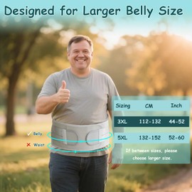 King Mills Plus Size Back Brace for Lower Back Pain, Breathable Obese Belly Support for Sciatica, Back Pain, Scoliosis, Two Sets of Support Bars. Lightweight. (Belly: 44" - 52")