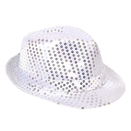 SSKHE Sequin Hat,70'S Disco Hat,Glitter Jazz Caps for Adult,Fancy Dress Sequin Fedora Hat for Party,Hip-Hop Sequin Hat,Shiny Disco Hat for Hen Party Night Jazz Dancers Gangsters Rapper Cowboy (Silver)
