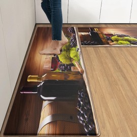 Nesphy Anti-Fatigue Wine Kitchen Rug Set of 2 Cushioned Grape Kitchen Mats for Floor, Vintage Standing Mat Waterproof Non-Slip Kitchen Mats and Rugs PVC Ergonomic Comfort Foam Decor for Kitchen