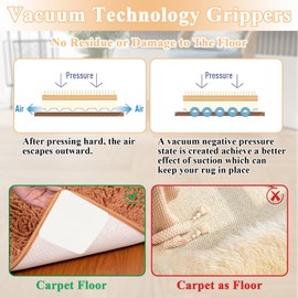 8 PCS Rug Gripper, Rug Pads Grippers, Vacuum Tech Rug Pad Gripper, Rug Grippers for Laminate Floor, Anti Slip Rug Underlay For Hardwood Floors, No Damage, Keep Your Carpet In Place & Make Corner Flat