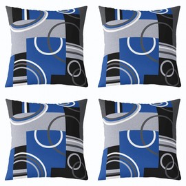 Royal Blue Black Grey Throw Pillow Covers 18x18 Set of 4 Geometry Swirls Spiral Pillow Covers Abstract Gromment Stripes Cushion Covers Geometric Plaid Modern Graphic Decorative Square Pillow Cases
