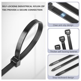 Zip Ties 8 inch Black Zip Ties 100 Pack, Wire Ties with 50lb Tensile Strength, UV Resistant Cable Ties, Self-locking Plastic Ties for Indoor and Outdoor Use, by Tantti