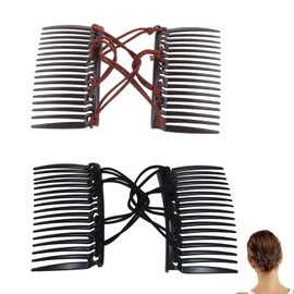 2PCS Magic Hair Comb Not Easy to Slip Off Elastic and Adjustable Stretchy Magic Hair Comb Pretty and Exquisite Comfortable Magic Hair Clips for Women Girls Curly Thick Wavy Hair Ponytail
