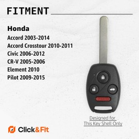 2-Pack Click&Fit Silicone Key Fob Covers Compatible with Honda Accord 2003-2014, Civic 2006-2012, Pilot 2009-2015, CR-V 2005-06 – Car Remote Key Shell Rubber Protector 4-Buttons, Black+Peach