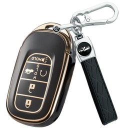 Joouheax for Honda Key fob Cover with Keychain, Soft TPU Key Case for Accord Civic HRV CRV Pilot 2022 2023 2024 2025 Accessories (gold-black)