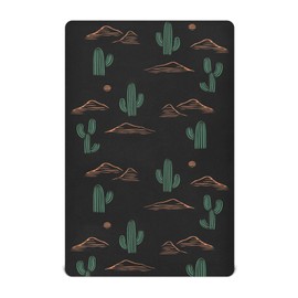 KICPOAY Cactus Plant and Mountain Black Fitted Crib Sheets Stretchy Portable Playard Sheets for Baby Toddler, Breathable Soft Mini Crib Mattress 52 x 28 in for Boys and Girls