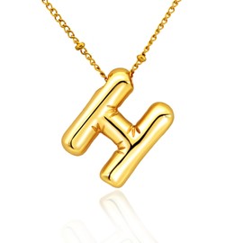 PIYIZ Gold Bubble Initial Necklace 16" Name H Chain A-Z Letter Choker Trendy Initial Jewelry Birthday Pendant for Lover Girlfriend