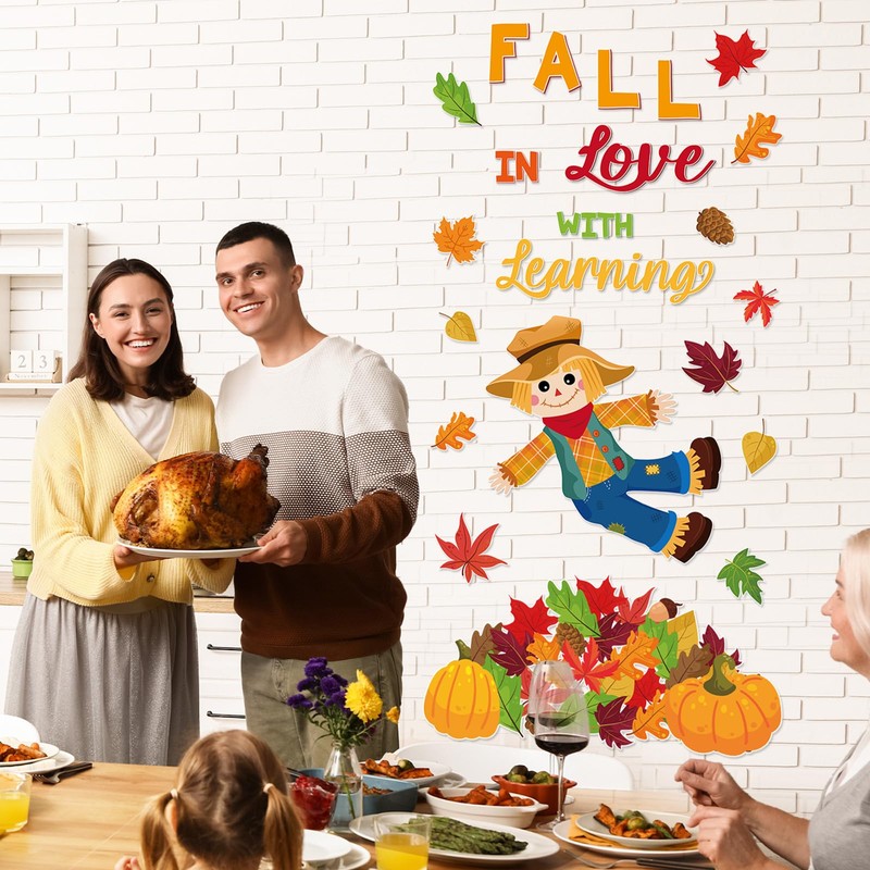 Fall Bulletin Board Decorations Set Autumn Scarecrow Maple Leaves Pumpkin