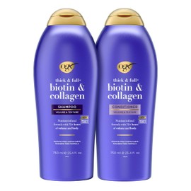 OGX Shampoo and Conditioner Set, Thick and Full + Biotin and Collagen, Purple, Helps Thicken and Texturize Hair, Ideal for Flat to Medium Volume Hair, 25.4 FL OZ, 2 Pack