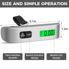 BAGAIL Digital Luggage Scale, 110lbs Hanging Baggage Scale with Backlit LCD Display,Portable Suitcase Weighing Scale,Travel Luggage Weight Scale with Hook,Strong Straps for Travelers(Silver/Temp,2pcs)