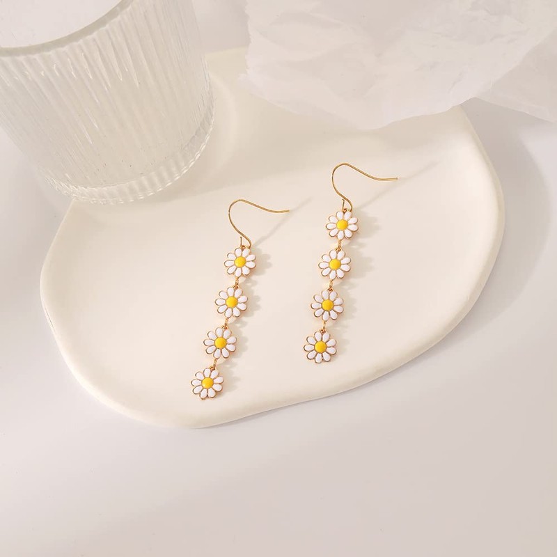 Daisy Flower Drop Earrings Women Girl Dangling Long Chain Earrings