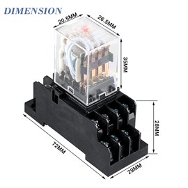 DIANQI 110VAC 5A Electromagnetic Power Coil Relay HH54PL 4PDT 4NO 4NC 14Pins with LED Indicator Light and Plug-in Terminal Socket Base