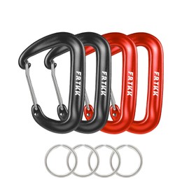 2PCS Carabiner Clips, 12kN (2697 lbs) Heavy Duty Caribeener Clip, 3" Aluminum D Ring Shape Carabeaners with 2PCS Keyrings Keychain Hook for Camping Hiking Backpack Locking Dog Leash (2 Black+2 Red)