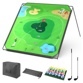 Portable Golf Chipping Game Set for Dads & Junior Golfers - Indoor, Outdoor Backyard & Lawn Fun with 24 Velcro Balls, Putting Mat, 2 Putter & Carry Bag - Easy Setup Family Golf Gifts