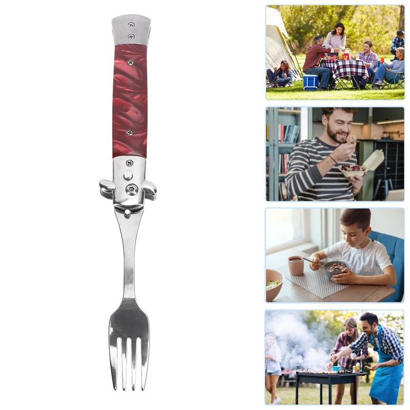 Folding Spring Camping Fork One Button Flick 304 Stainless Steel