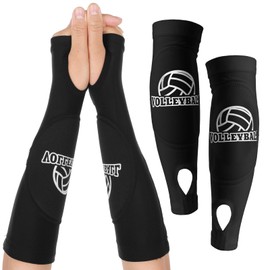 CIATBYYJ Volleyball Arm Sleeves Passing Hitting Forearm Sleeves with Protection Foam Pads and Thumb Hole Padded Volleyball Sleeve for Kids Youth Sports Forearm Sleeve 1 Pair