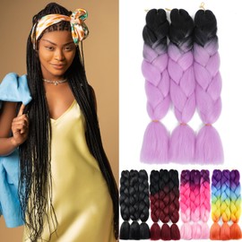 Yamel Ombre Braiding Hair Kanekalon Braiding Hair Synthetic Hair Extensions for Braiding Crochet Twist Box Braids 24 Inch 2 Tone Black to Bright Purple 3 Packs Jumbo Braiding Hair