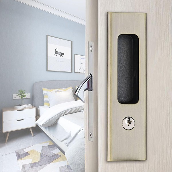 AcxdJnye 6.3” Privacy Pocket Door Lock Hardware with Key Double