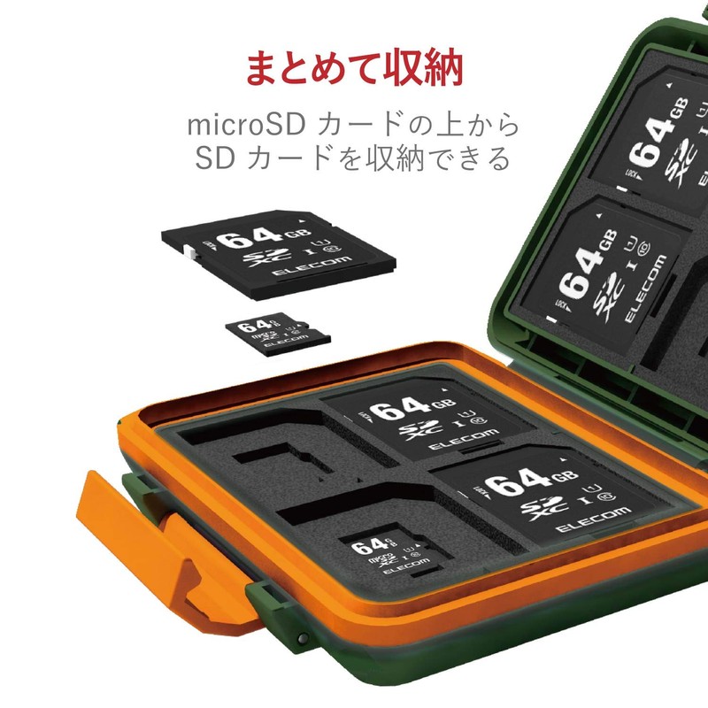 Elecom CMC-SDCHD01GN Memory Card Case, Holds 8 SDs, 8 MicroSDs,