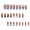 Uñas Postizas Francesas De Presión, Tamaño Mediano, Cuadradas, Brillantes, Con